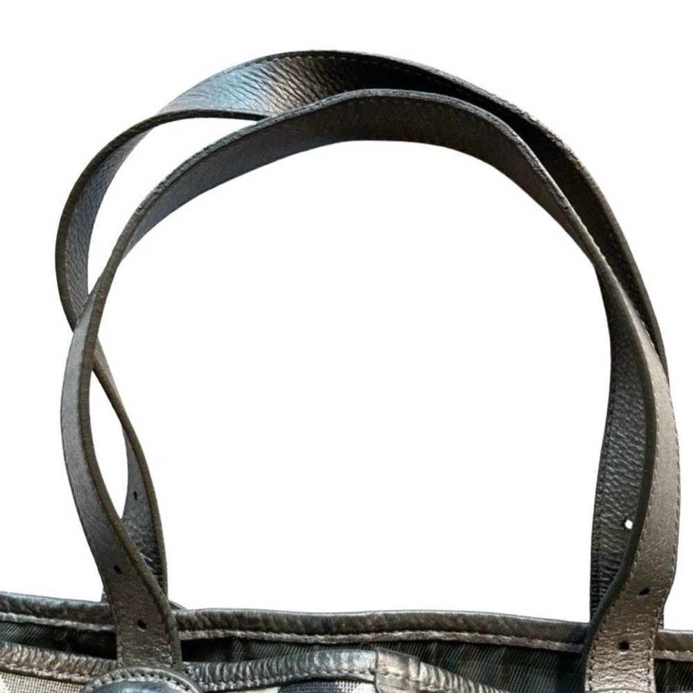 Burberry Byron Shimmer Check Gray Silver Metallic Plaid Tote - Picture 5 of 14